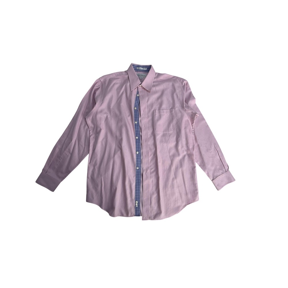 Paul Fredrick Dress Shirt Mens 16-36 Pink Herringbone Non Iron Long Sleeve